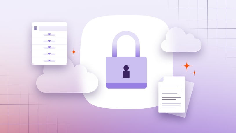 Graphic showing a lock representing Zero Trust in the center with a multi-function printer and paper graphics in the background.